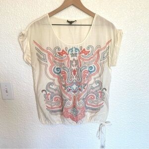 1.2.3 Paris Women's Emboridered Medium Large Silk/Cotton Sheer Blouse Boho